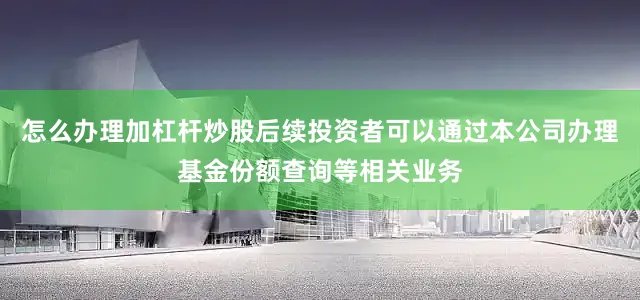怎么办理加杠杆炒股后续投资者可以通过本公司办理基金份额查询等相关业务